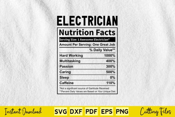 Funny Electrician Nutrition Facts Svg Graphics and Crafts Review