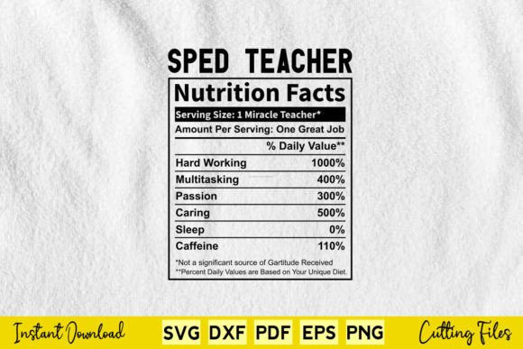Funny Sped Teacher Nutrition Facts Svg Graphics and Crafts