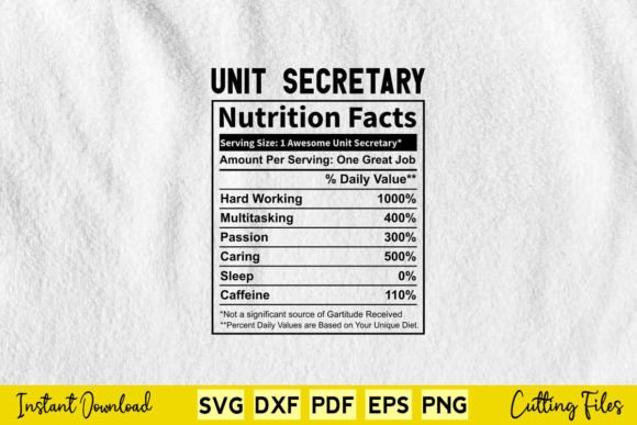 Funny Unit Secretary Nutrition Facts Svg Graphics and Crafts